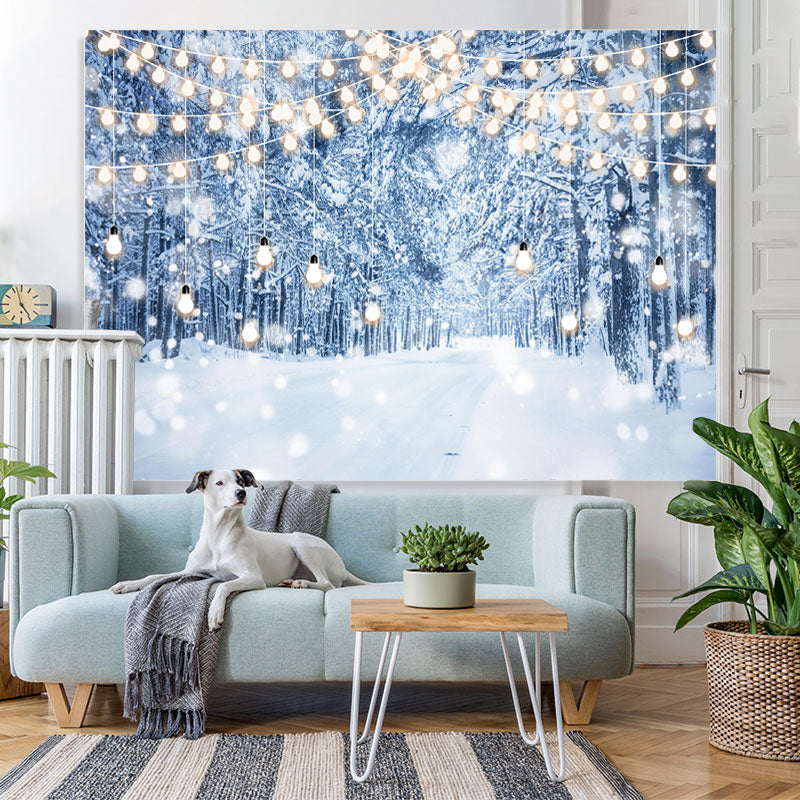 Lofaris White Snowfield Glitter Light Woods Christmas Backdrop