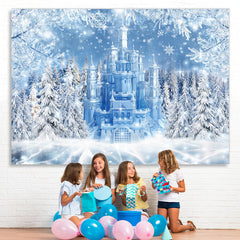 Lofaris White Snowflake Castle Birthday Backdrop for Winter