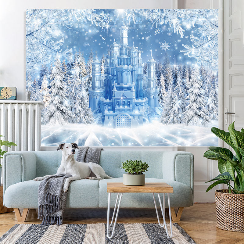 Lofaris White Snowflake Castle Birthday Backdrop for Winter