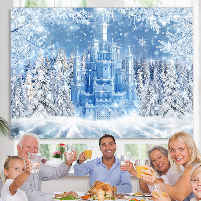 Lofaris White Snowflake Castle Birthday Backdrop for Winter