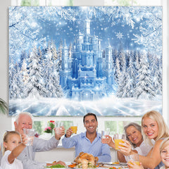Lofaris White Snowflake Castle Birthday Backdrop for Winter