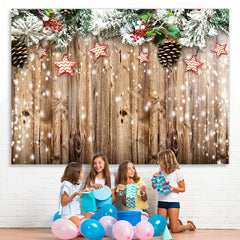 Lofaris White Snowy Christmas Tree With Stars Wooden Backdrop