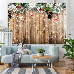 Lofaris White Snowy Christmas Tree With Stars Wooden Backdrop