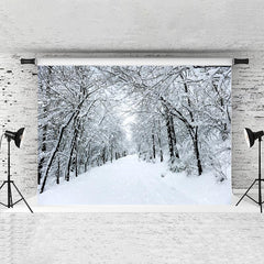 Lofaris White Snowy Highway And Plenty Trees Winter Backdrop