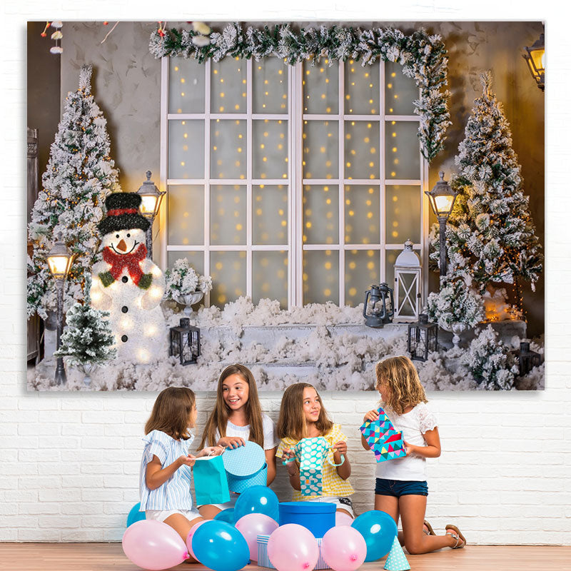 Lofaris White Snowy World With Christmas Trees And Snowman