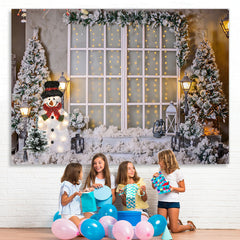 Lofaris White Snowy World With Christmas Trees And Snowman