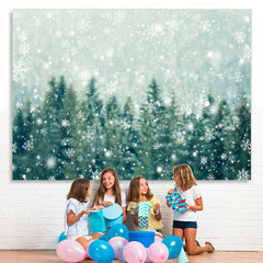 Lofaris White Sonwflake and Green Forest Winter Party Backdrop