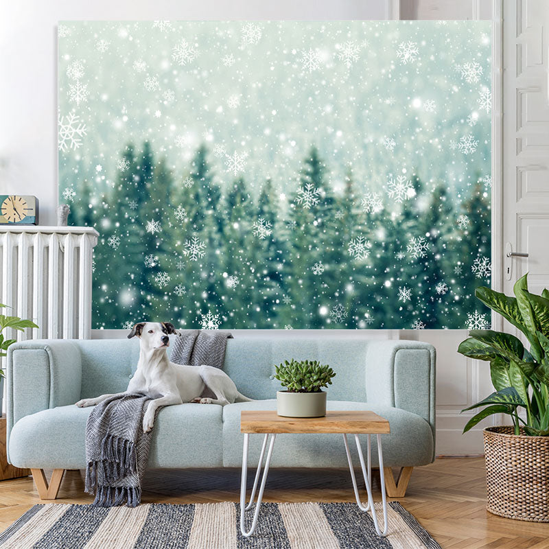 Lofaris White Sonwflake and Green Forest Winter Party Backdrop