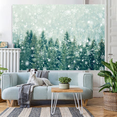 Lofaris White Sonwflake and Green Forest Winter Party Backdrop