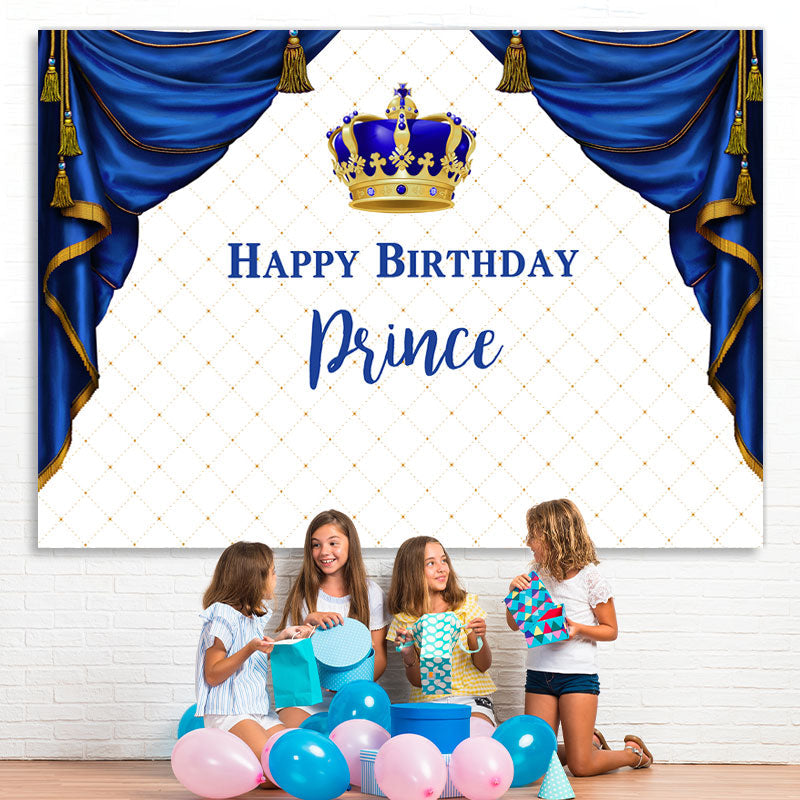 Lofaris White Square And Crown Prince Happy Birthday Backdrop