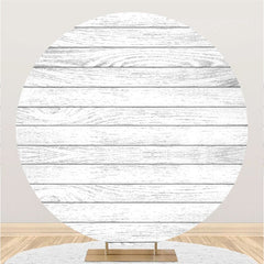 Lofaris White Stripe Wooden Round Happy Birthday Backdrop