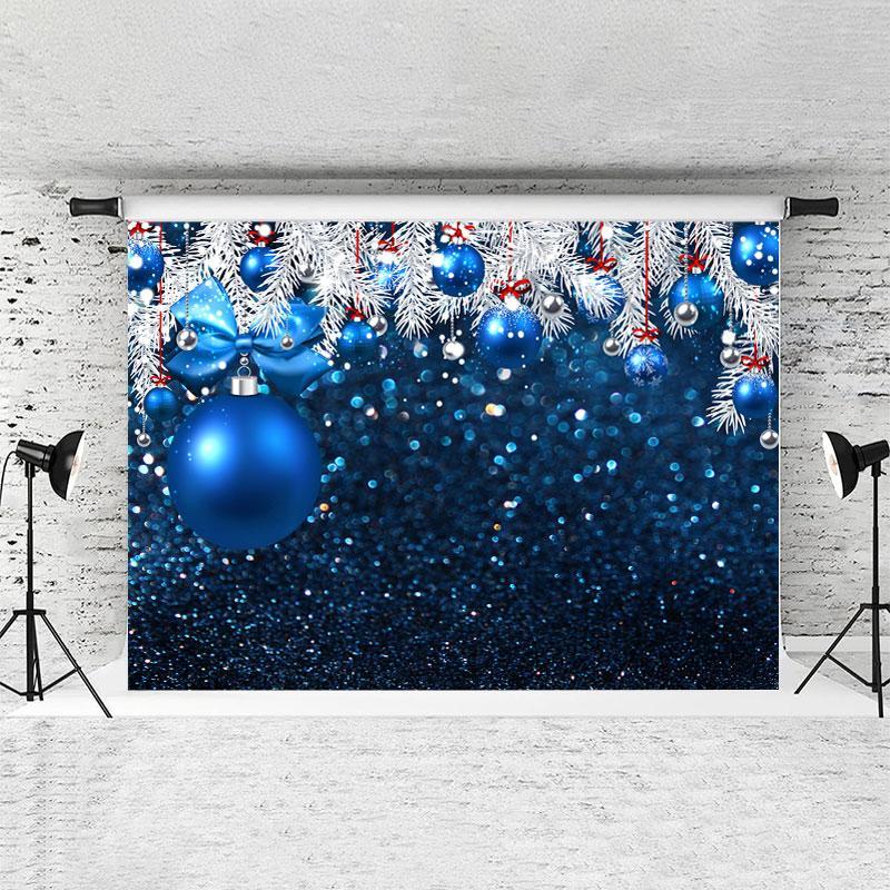Lofaris White Tree Blue Balls Glitter Bokeh Backdrops for Christmas