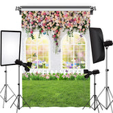 Lofaris White Window And Wall With Flower Grass Spring Backdrop