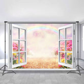 Lofaris White Window Glitter Land Pink Sky Scene Spring Backdrop