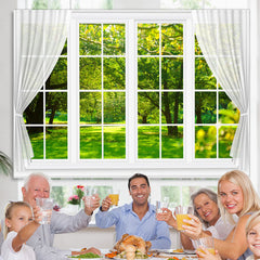 Lofaris White Window With Green Forest Outside Spring Backdrop