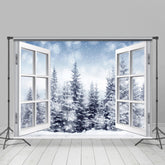 Lofaris White Window With Snowy Forest Cold Winter Backdrop
