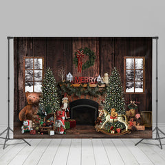 Lofaris White Winter With Christmas Element Wooden Backdrop