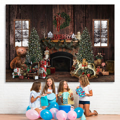 Lofaris White Winter With Christmas Element Wooden Backdrop