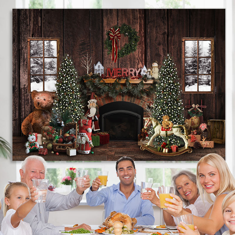 Lofaris White Winter With Christmas Element Wooden Backdrop