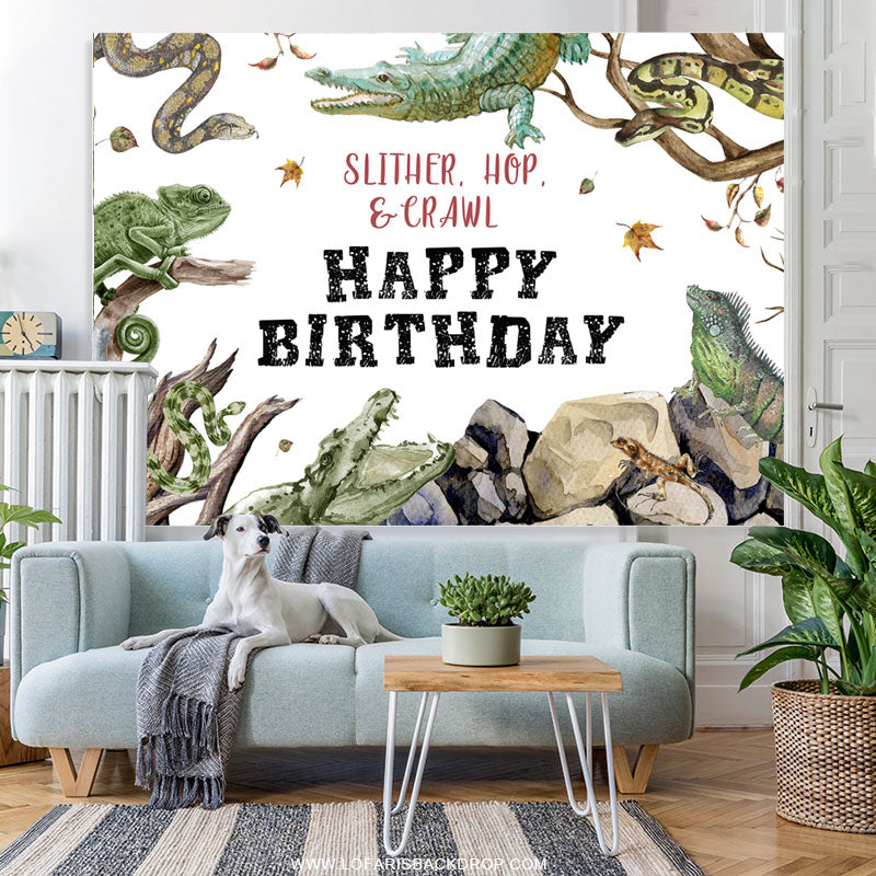 Lofaris Wild Animals Slither Hop Crawl Happy Birthday Backdrop