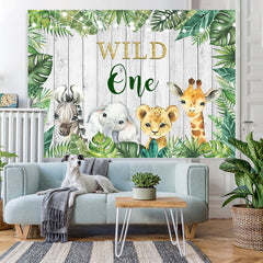 Lofaris Wild One Jungle Animals Green Leavs Birthday Backdrop for Kids