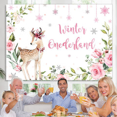 Lofaris Winter Christmas Elk Pink Flower Photoshoot Backdrops
