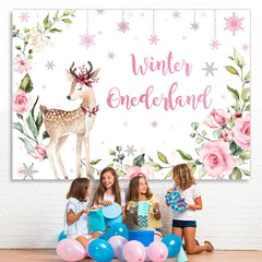 Lofaris Winter Christmas Elk Pink Flower Photoshoot Backdrops