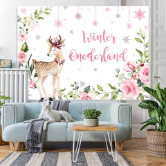 Lofaris Winter Christmas Elk Pink Flower Photoshoot Backdrops