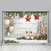 Lofaris Winter Christmas Tree Snow Wooden Decoration Photo Backdrops