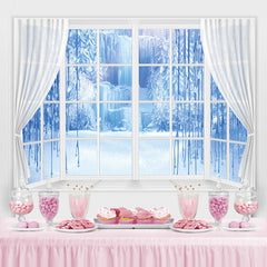 Lofaris Winter Curtain Window Blue Ice Scene Photo Backdrop