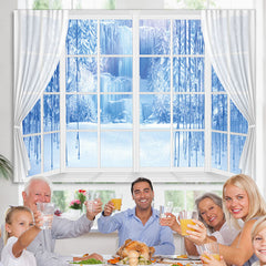 Lofaris Winter Curtain Window Blue Ice Scene Photo Backdrop