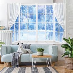 Lofaris Winter Curtain Window Blue Ice Scene Photo Backdrop
