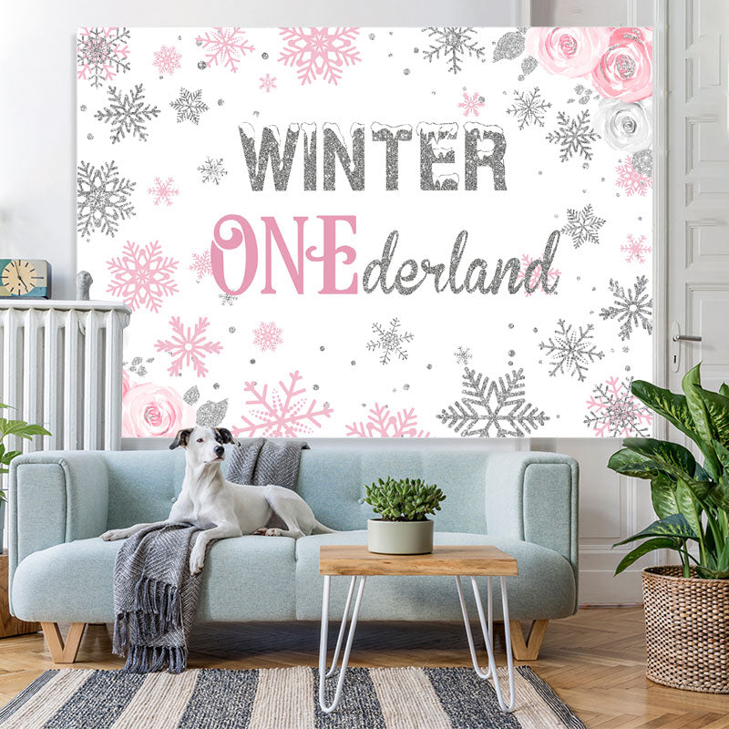 Lofaris Winter Floral Pink Photoshoot Backdrop for Baby Shower