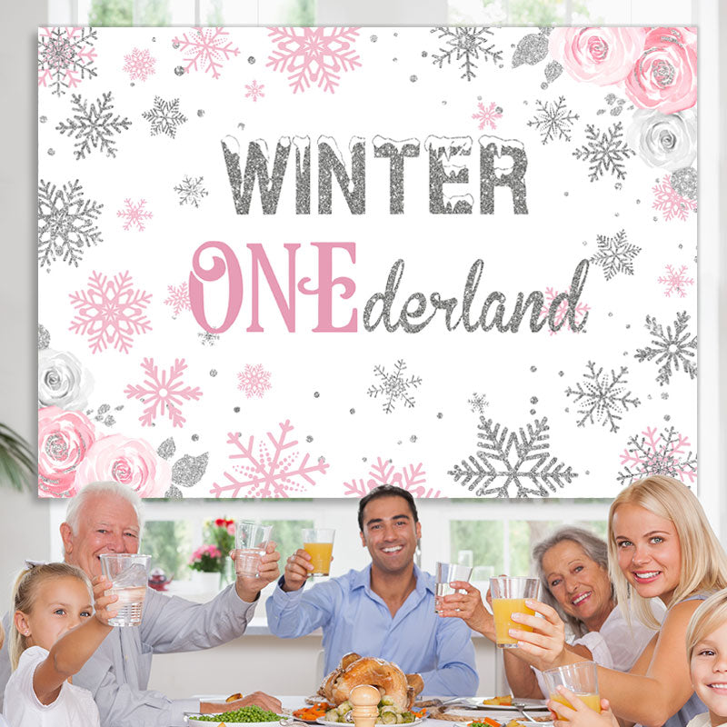 Lofaris Winter Floral Pink Photoshoot Backdrop for Baby Shower