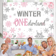 Lofaris Winter Floral Pink Photoshoot Backdrop for Baby Shower