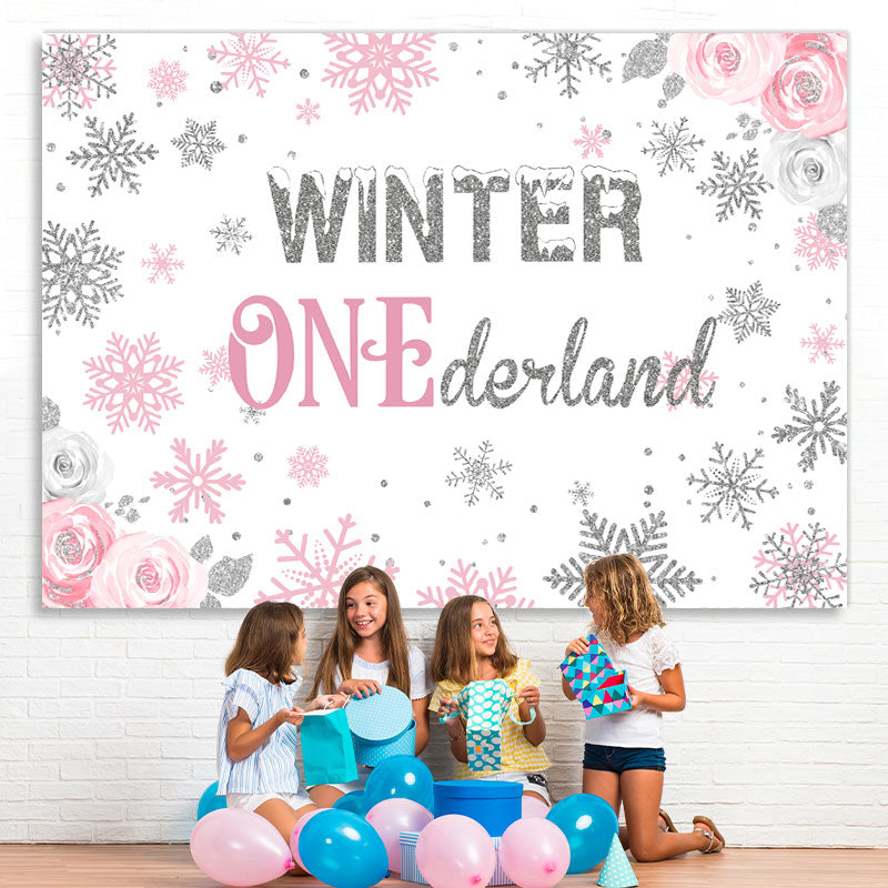 Lofaris Winter Floral Pink Photoshoot Backdrop for Baby Shower
