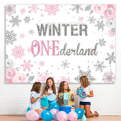 Lofaris Winter Floral Pink Photoshoot Backdrop for Baby Shower