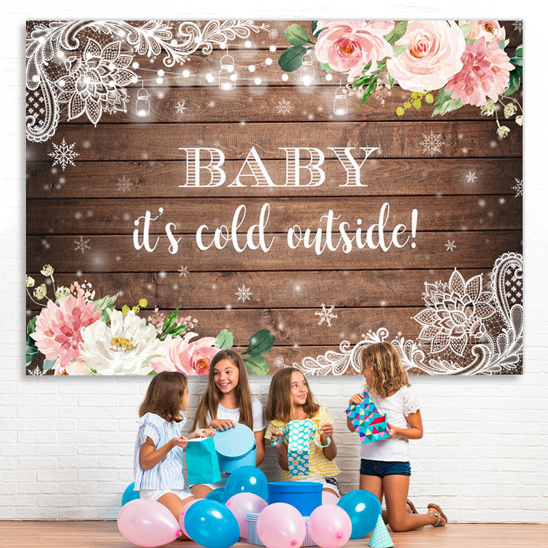 Lofaris Floral Snowflake Wooden Photoshoot Backdrops for Baby Shower