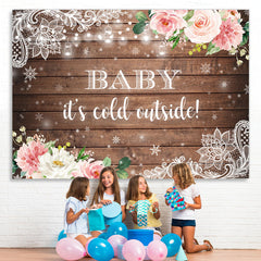 Lofaris Floral Snowflake Wooden Photoshoot Backdrops for Baby Shower