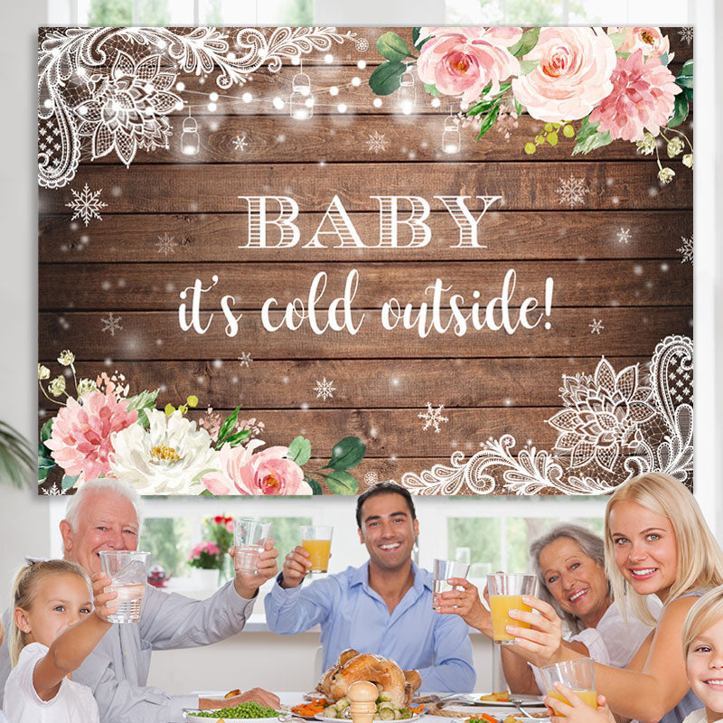 Lofaris Floral Snowflake Wooden Photoshoot Backdrops for Baby Shower