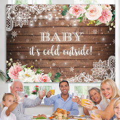 Lofaris Floral Snowflake Wooden Photoshoot Backdrops for Baby Shower