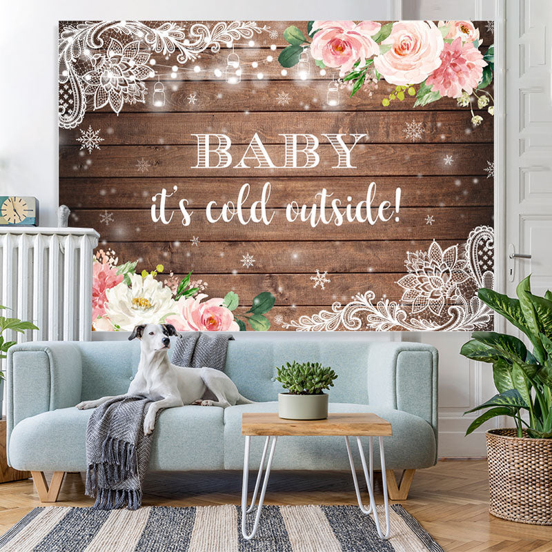 Lofaris Floral Snowflake Wooden Photoshoot Backdrops for Baby Shower