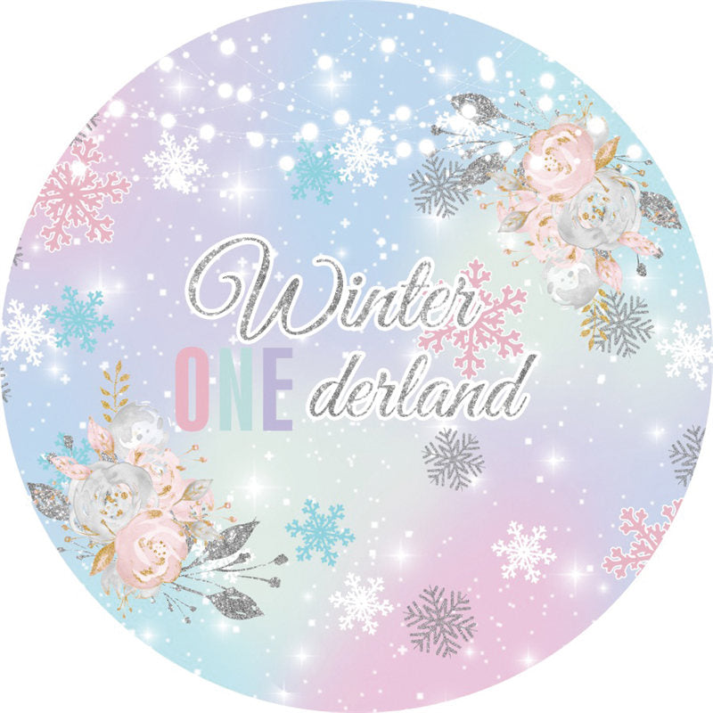 Lofaris Winter One Derland Colorful Round 1st Birthday Backdrop
