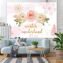 Lofaris Winter onederland Pink roses snow Birthday Backdrop