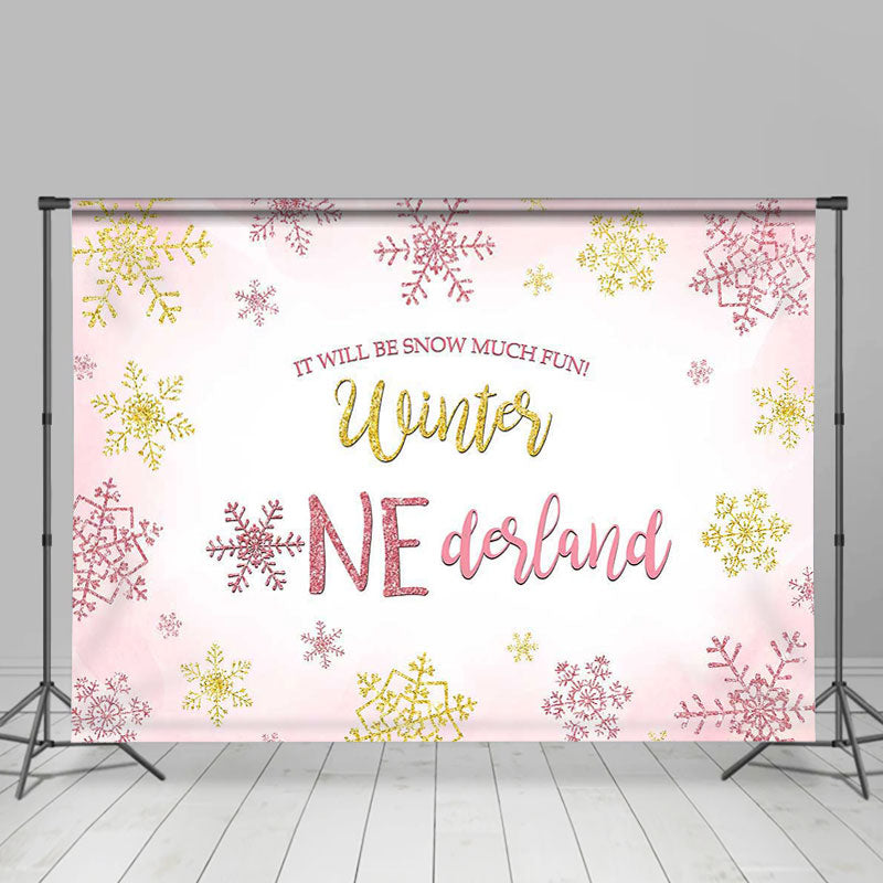 Lofaris Winter Onederland Pink Snowflake Birthday Backdrops for Girl