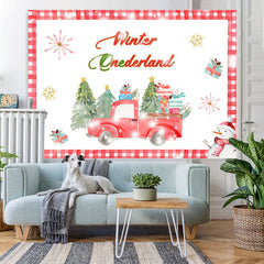 Lofaris Winter Onederland Red Truck Snowman Birthday Backdrop
