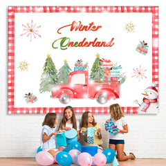 Lofaris Winter Onederland Red Truck Snowman Birthday Backdrop