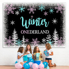 Lofaris Winter Onederland Snowflake Forest Backdrop for Birthday Party