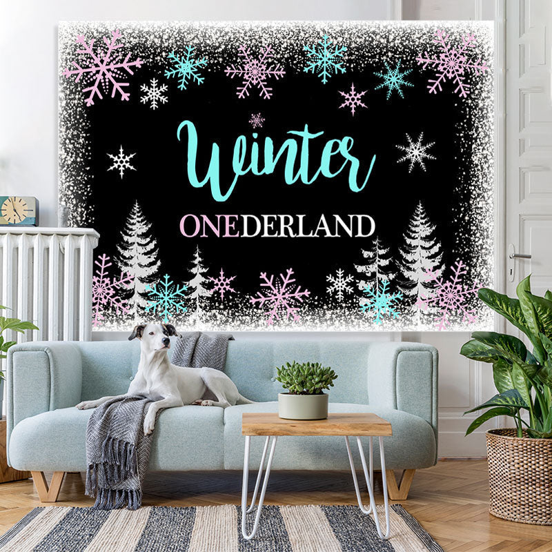 Lofaris Winter Onederland Snowflake Forest Backdrop for Birthday Party