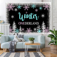 Lofaris Winter Onederland Snowflake Forest Backdrop for Birthday Party